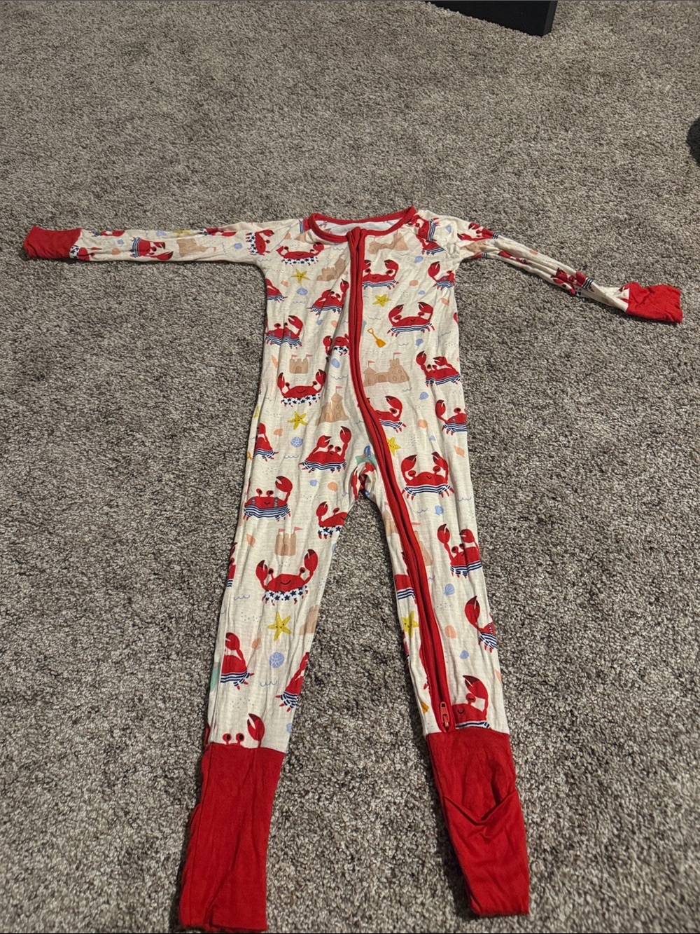 Little Sleepies Cream One-Piece Footie with Red Crab Print